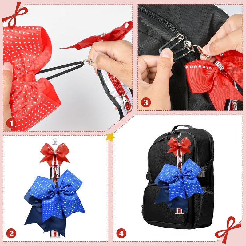 DEEKA Cheer Bow Holder with Mini Bow for Backpack Bags Teen Girls Glitter Cheerleading Keychain Cheer Stuff Gifts Organizer - Image 2